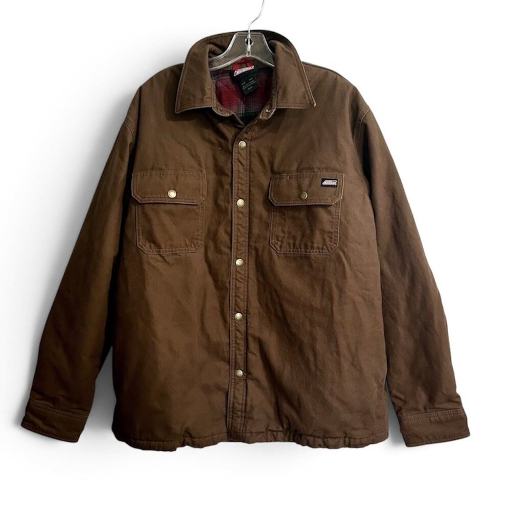 Dickies Duck Canvas Chore Jacket Mens XL Brown Flannel Lined Workwear Coat